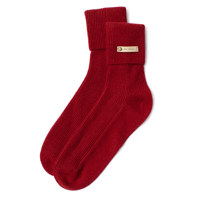 Knitted, solid color, thermal, cashmere socks