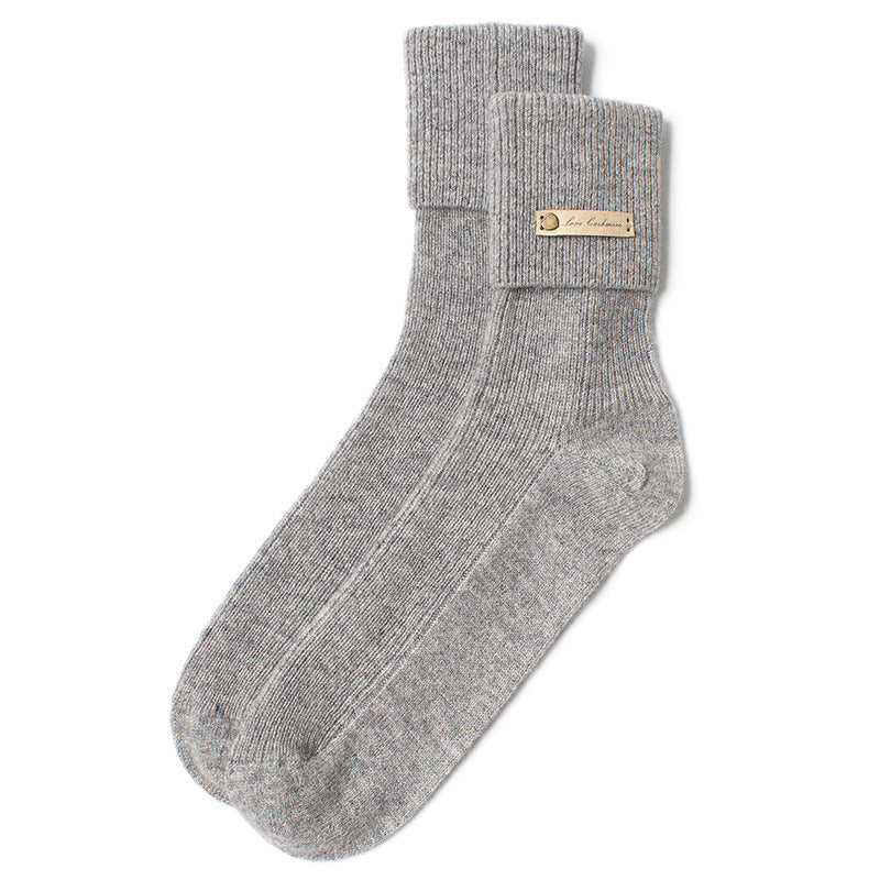 Knitted, solid color, thermal, cashmere socks