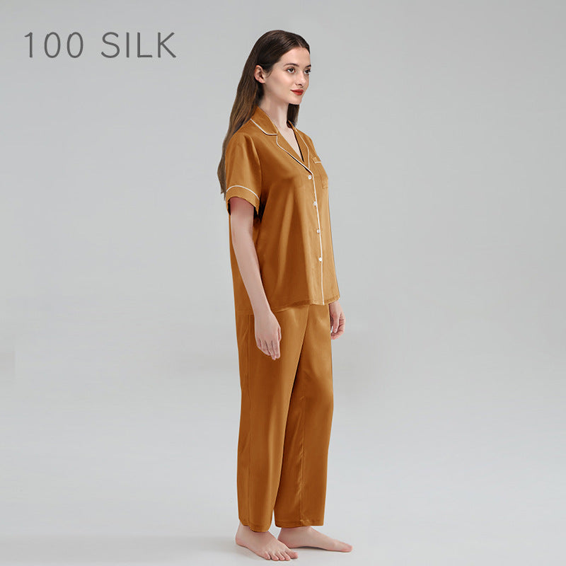 19 mmi, silk pajamas, women's 100% mulberry silk, short sleeves, trousers, loungewear