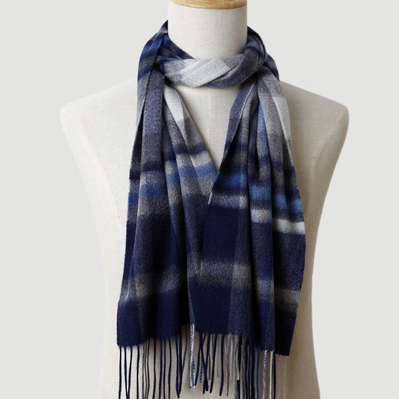 men  plaid cashmere scarf, striped, blue, male cashmere autumn and winter, thickened, warm