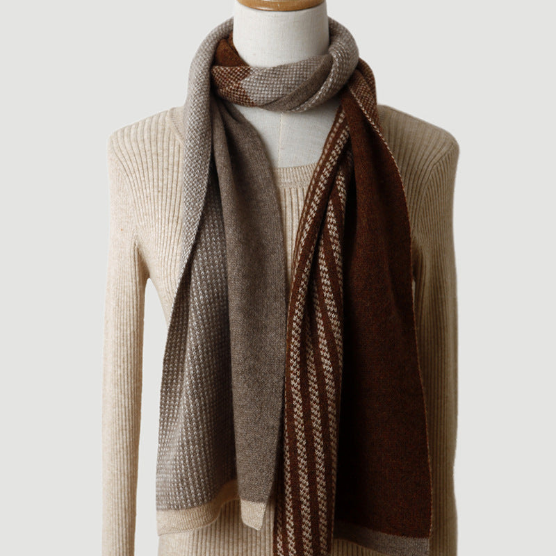 Double-sided striped knitted, cashmere scarf, men and women, couples, men and women, autumn and winter, thickened, warm