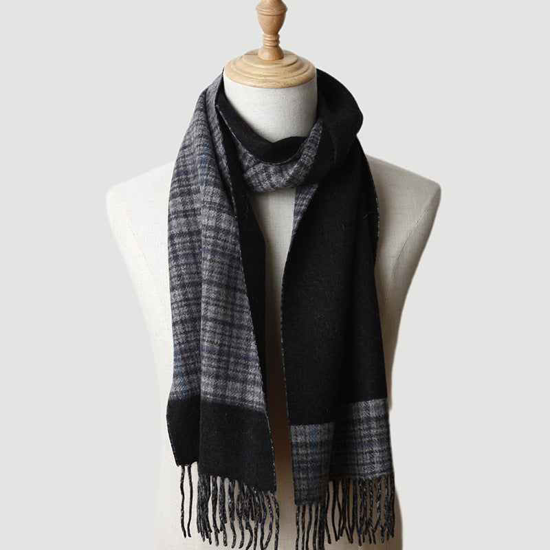 Men's, double-sided jacquard, cashmere scarf, plaid, solid color men's, thickened, warm.