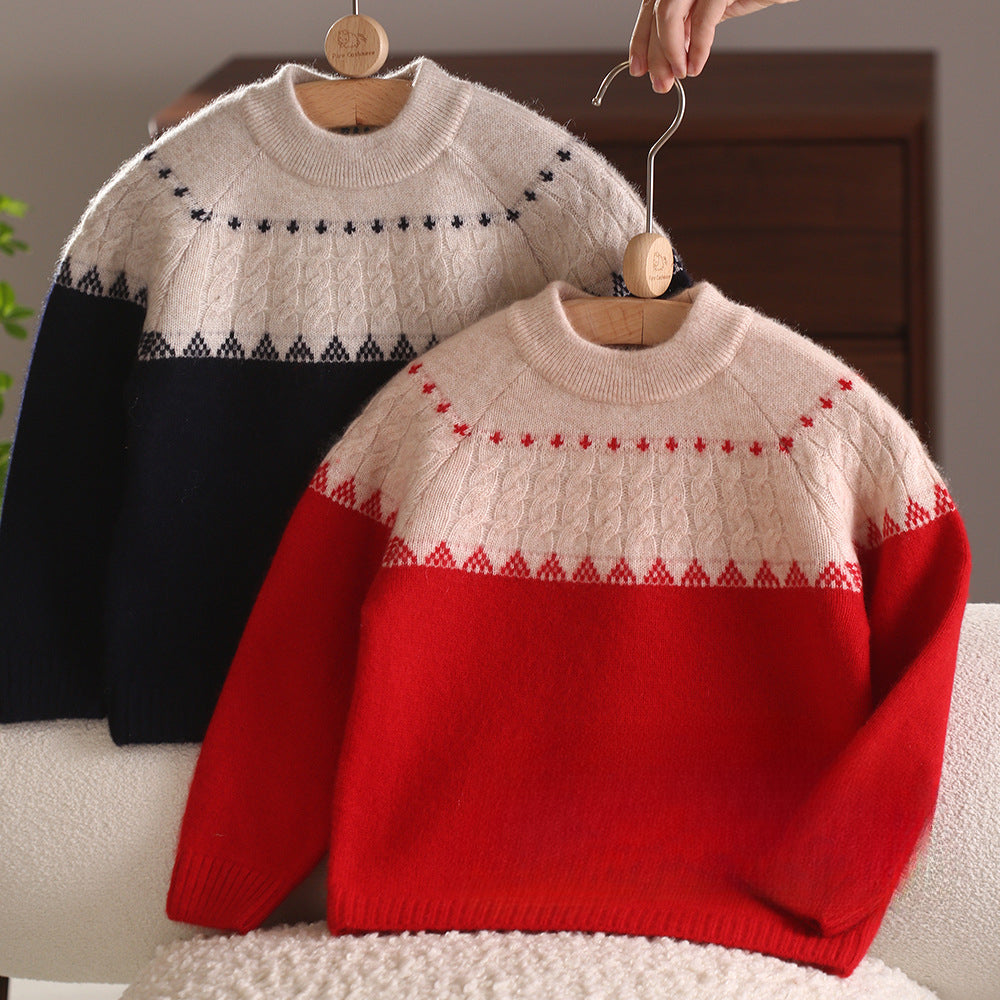 Counting sheep, autumn and winter new baby New Year's pack three strands thickened 100% cashmere pullover sweater