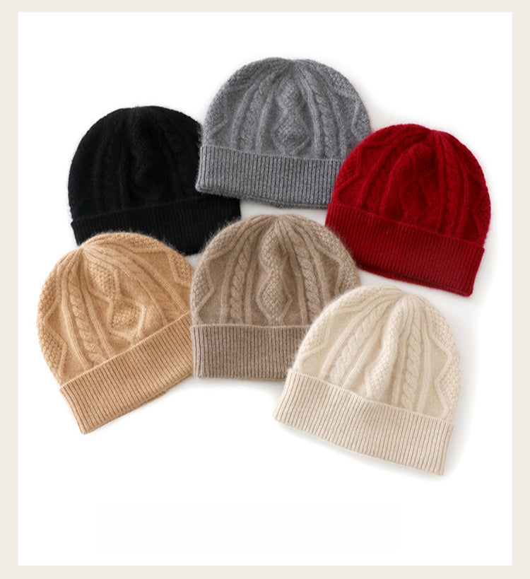 100% pure cashmere, hat, rhombus three strands, thickened, warm, knitted hat