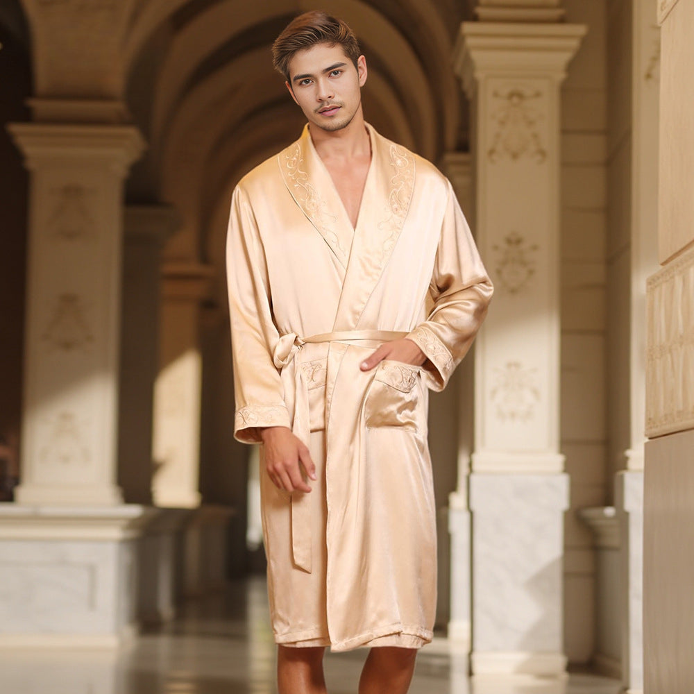 19 mmi, silk morning gown men's 100% mulberry silk, silk, bathrobe, loungewear